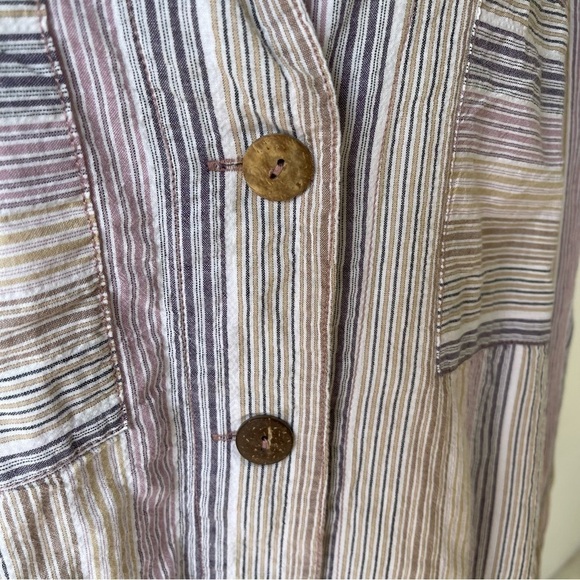 Free People High Tide Striped Boho Button-Down Top blouse pink white size S - Picture 9 of 13